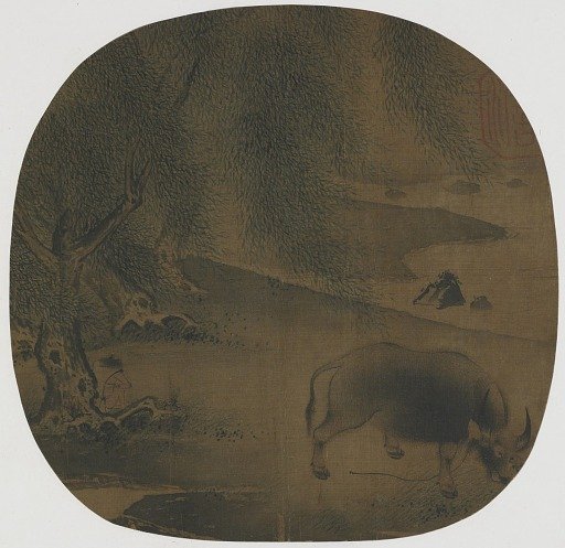 Water buffalo and herdboy under willows 柳蔭牧牛圖