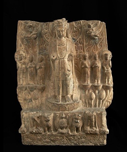 Standing bodhisattva with attendants