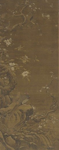 Pheasants and snow-covered plum blossoms