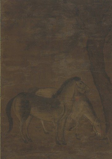 Two horses under a tree