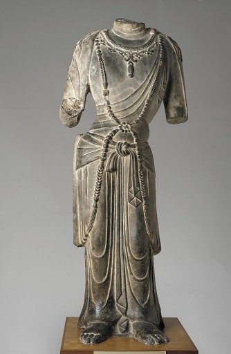 Standing figure (torso) of a bodhisattva (<em>pusa</em>)