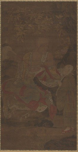 Luohan holding a fly whisk, with attendant 拂塵羅漢像