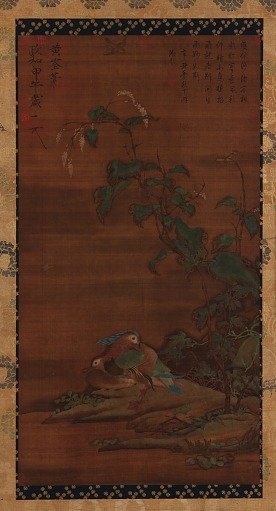 Mandarin ducks under smartweed