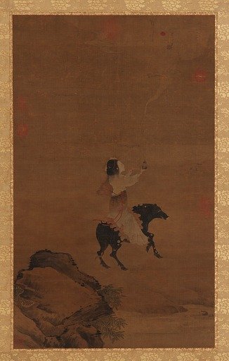A female immortal on a porcine animal