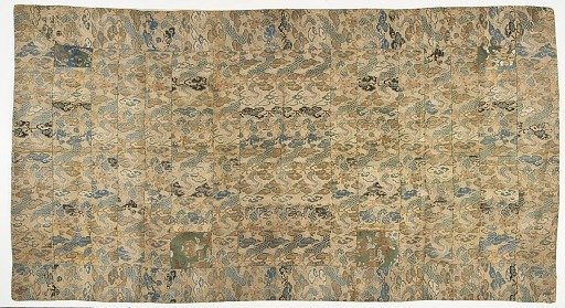 Brocade, silk. A Buddhist monk's robe, patched; kesa 袈裟