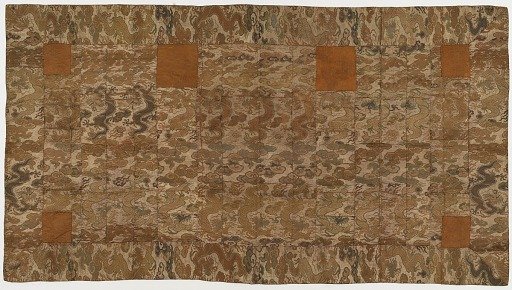 Brocade, silk. A Buddhist monk's robe, patched; kesa 袈裟