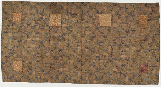 Brocade, silk. A Buddhist monk's robe, patched; kesa 袈裟