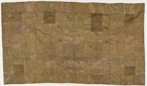 Brocade, silk. A Buddhist monk's robe, patched; kesa 袈裟