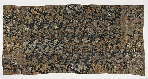 Brocade, silk. A Buddhist monk's robe, patched; kesa 袈裟