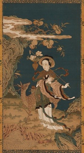 Immortal Magu with deer and peach tree