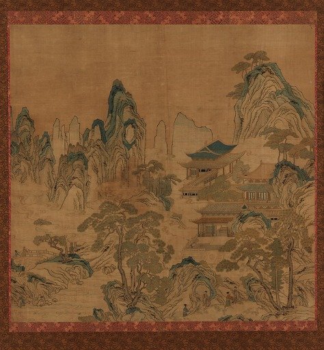 Tapestry: landscape - a palace among mountains