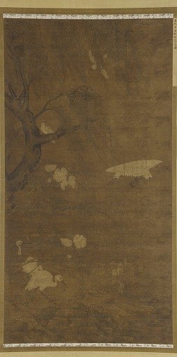 Birds, Willow Tree, and Flowers