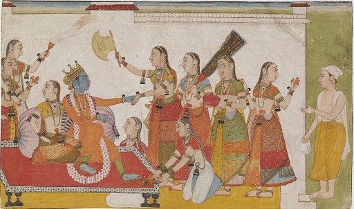 Krishna welcoming Sudama, from a <em>Bhagavata Purna</em>