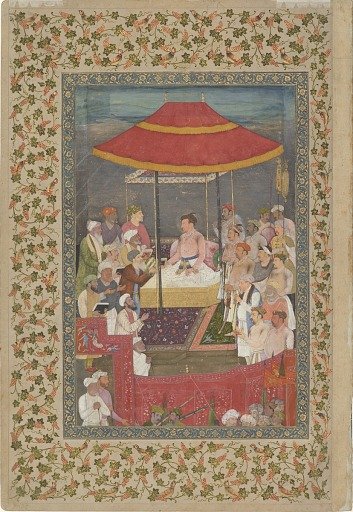 Jahangir Giving Books to Shaykhs, from the St. Petersburg Album