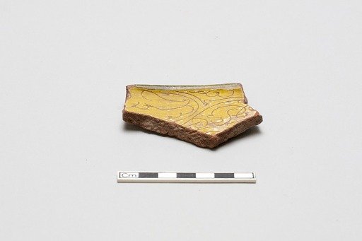 sherd, red body, white slip, yellow glaze