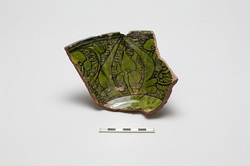 sherd, red body, white slip, green glaze