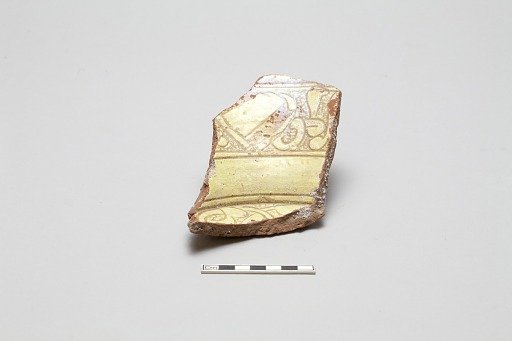 sherd, red body, white slip, yellow-green glaze