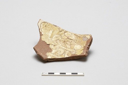 sherd, red body, white slip, yellow glaze