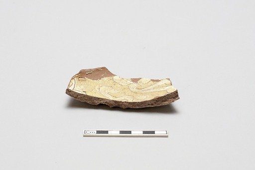 sherd, red body, white slip, yellow glaze