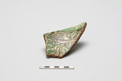 sherd, red body, white slip, green glaze