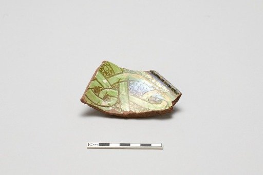 sherd, red body, white slip, green glaze