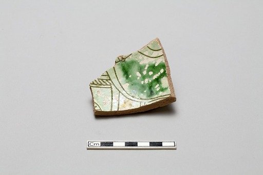 sherd, red body, white slip, green glaze