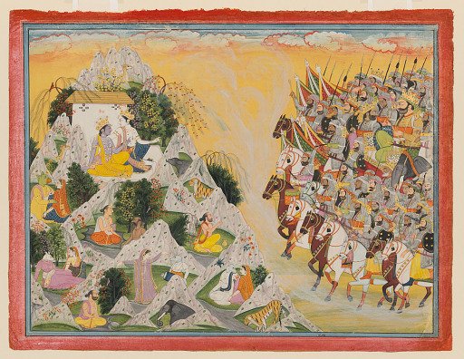 Jarasandha’s army advances toward Krishna and Balarama, folio from a <em>Mahabharata</em>