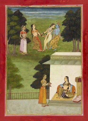 Krishna playing with the <em>gopis</em>, folio from a <em>Rasikpriya</em>