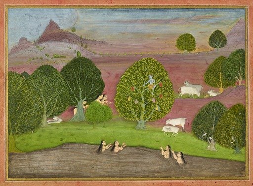 Krishna steals the clothes of the gopis, folio from a <em>Bhagavata Purana</em>