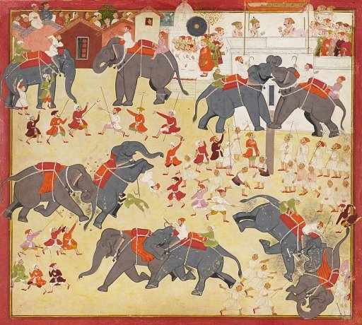Maharana Raj Singh I observing an elephant fight