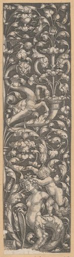 Grotesque Ornament with a Shield-Bearing Sphinx (Vertical Filling)
