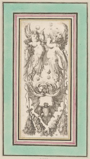 Ornament with putti and a bat