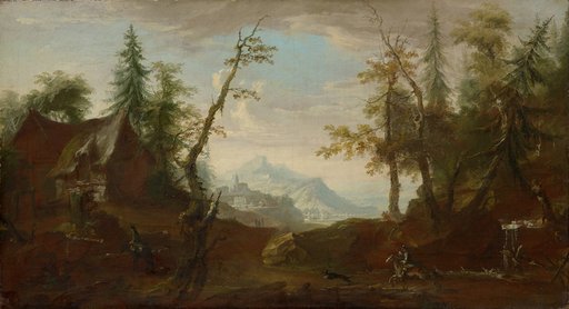 Farmhouse in a Forest Clearing with Riders