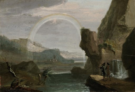 River Landscape with Rainbow and Two Cavaliers