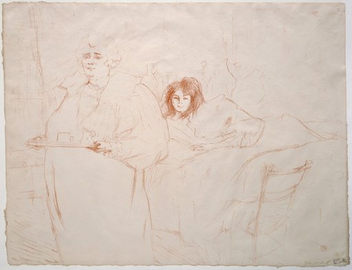 Woman with a Tray - Breakfast (Madame Baron and Mademoiselle Popo). Plate from the Portfolio "Elles", published by Gustave Pellet