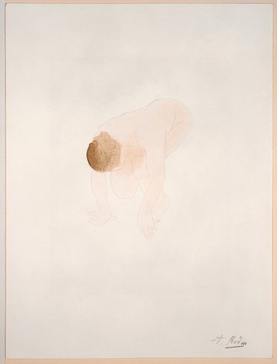 Bent Female Nude with Hands Supported, Leaning Forward, Kneeling on the Right Leg
