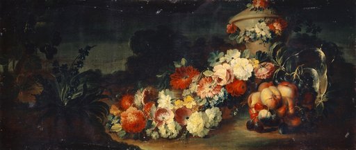 Stone Vase with Flowers and Fruits