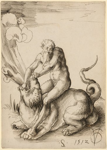 Nude Man Fighting a Monster