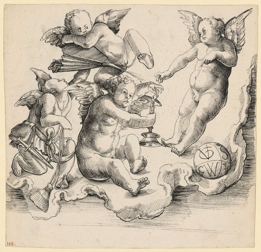 Four Winged Boys in a Cloud, with Various Instruments