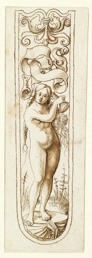 Design for a Knife Sheath with a Nude Woman Standing on a Lute