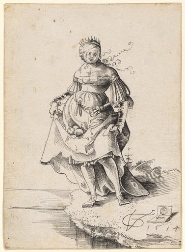 Crowned Girl Carrying Apples in Her Skirt
