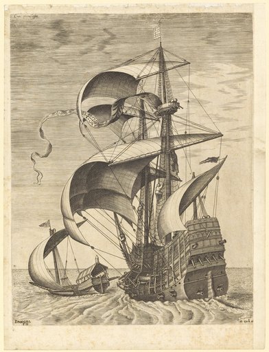 Armed Three-Masted Ship on the Open Sea, Accompanied by a Galley