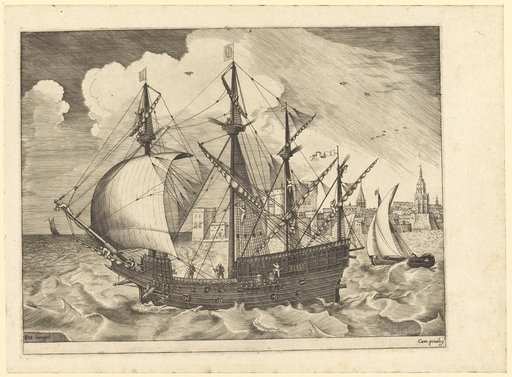 Armed Four-Masted Ship Setting Sail