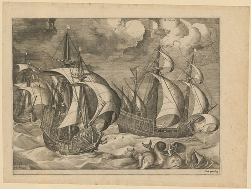 Three Caravels in an Approaching Storm with Arion on the Dolphin