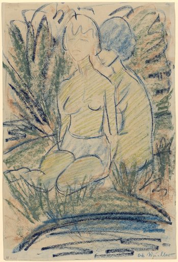 Two Female Nudes Sitting in the Green