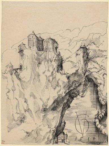 Landschaft mit Felsen und Burg