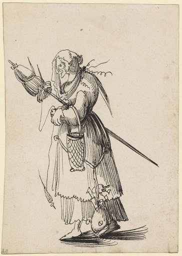Alte Frau mit Spinnrocken