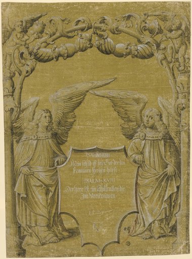 Cracked Glass with Two Shield-Bearing Angels