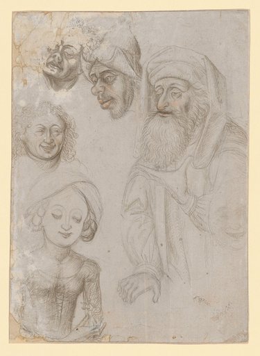Study Sheet with Two Half-Length Figures and Four Heads