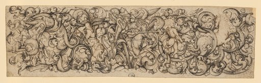 Ornament with Leafy Vines, Including Birds and Hunting and Combat Scenes